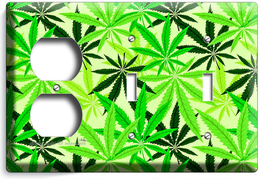 🍀GREEN CANNABIS MARIJUANA LEAFS LIGHT SWITCH OUTLETS WALL PLATES MAN CAVE DECOR