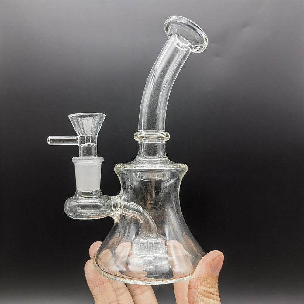 6inch Clear Glass Bong Hookah Smoking Hand Pipes Crook Neck Water Pipe 14mm Bowl - Maryjanes Bong Shop