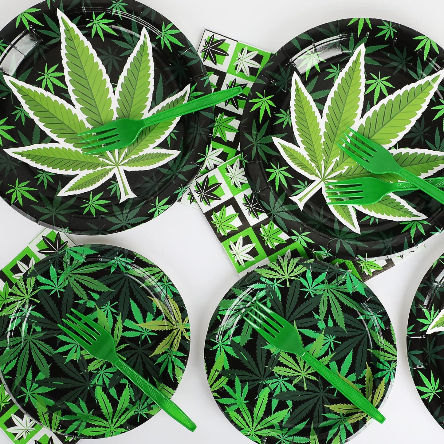 96 Pcs Weed Themed Party Plates and Napkins Party Supplies Green Pot Leaves B...