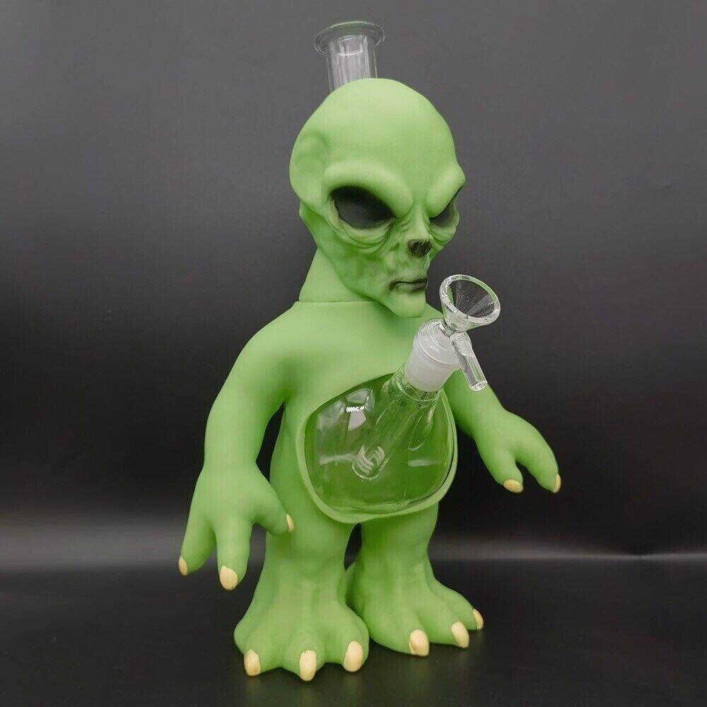 32.4cm Green Ailen Water Pipe Silicone Smoking Hookah Hand Pipes W/ Glass Bowl - Maryjanes Bong Shop