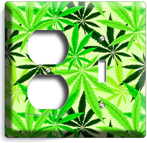 🍀GREEN CANNABIS MARIJUANA LEAFS LIGHT SWITCH OUTLETS WALL PLATES MAN CAVE DECOR