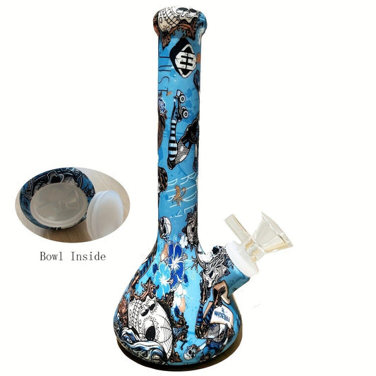 Silicone Hookah Water Pipe with Blue Skull Theme, 7.5 inches