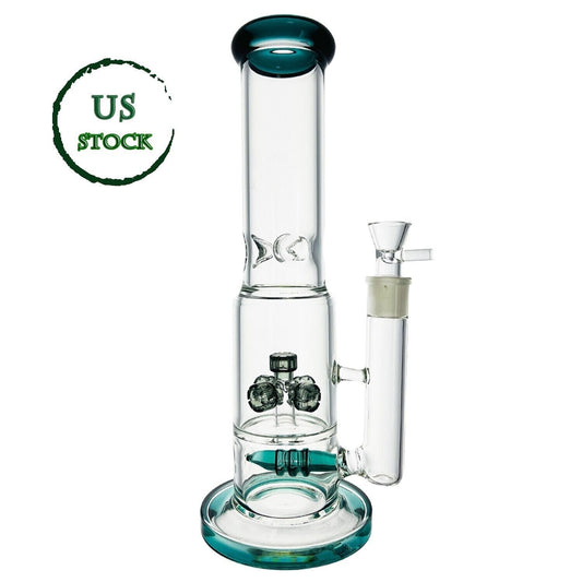13" heavy glass bong with percolator, ice catcher, and 18mm bowl in clear/blackish green.