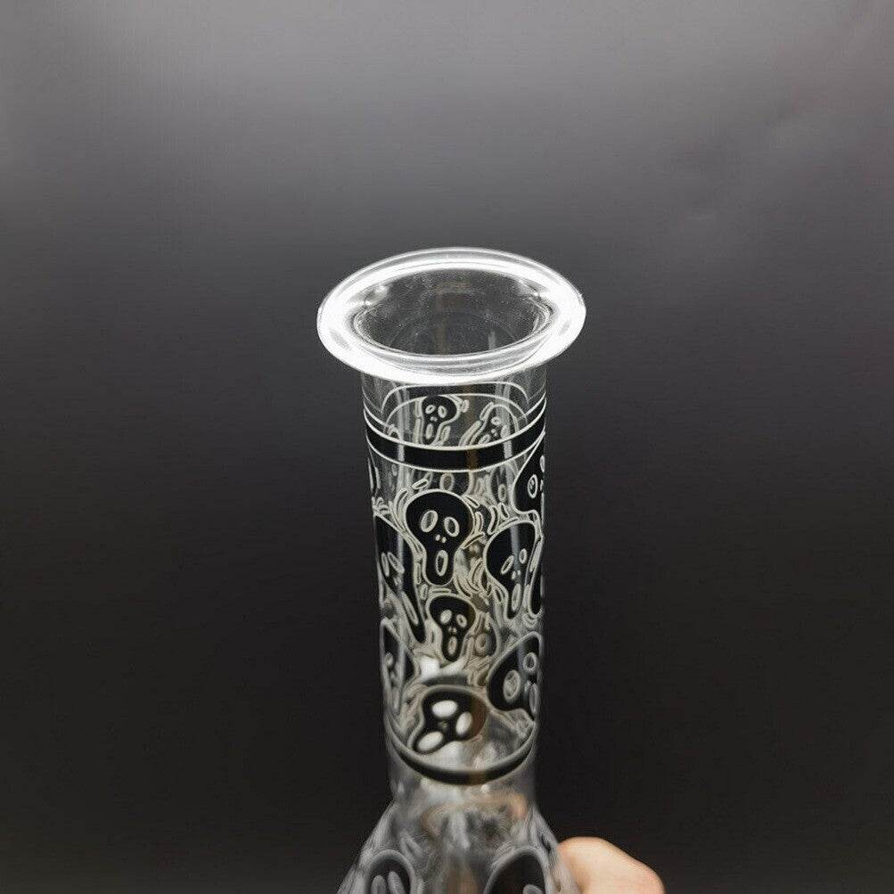 8 inch Glass Bong Black Skull Printed Hookah Smoking Water Pipes Bongs + Bowl US - Maryjanes Bong Shop