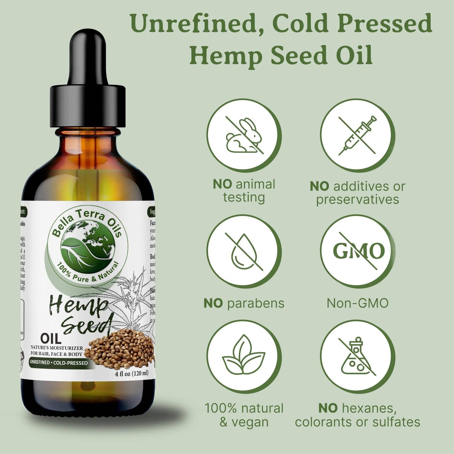 Organic Cold-Pressed Unrefined Hemp Seed Oil 100% Pure Skin Hair Face Nails Care
