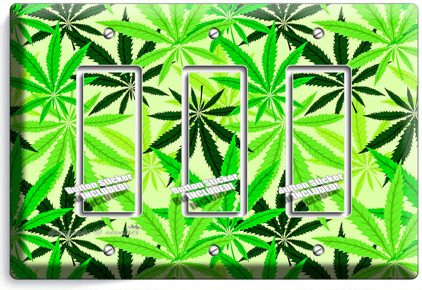 🍀GREEN CANNABIS MARIJUANA LEAFS LIGHT SWITCH OUTLETS WALL PLATES MAN CAVE DECOR