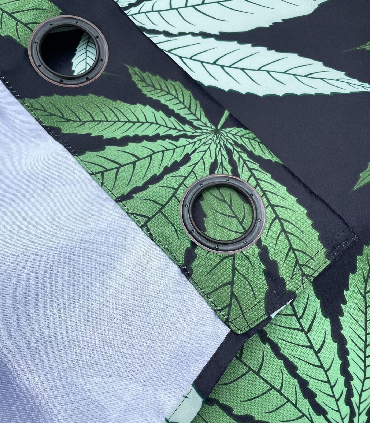 Blackout Grommet Window Curtain Set Black Green Marijuana Leaf