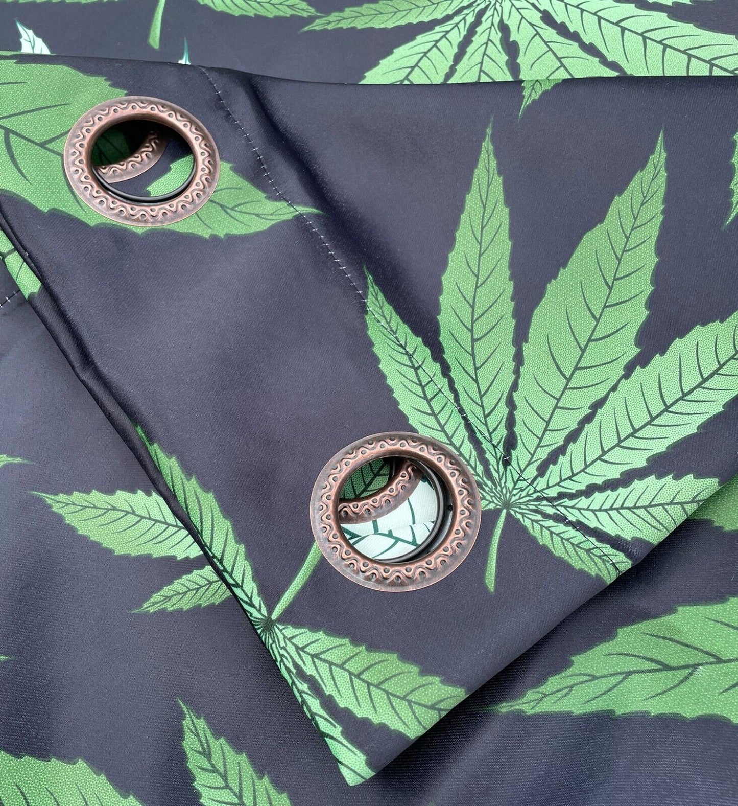Blackout Grommet Window Curtain Set Black Green Marijuana Leaf