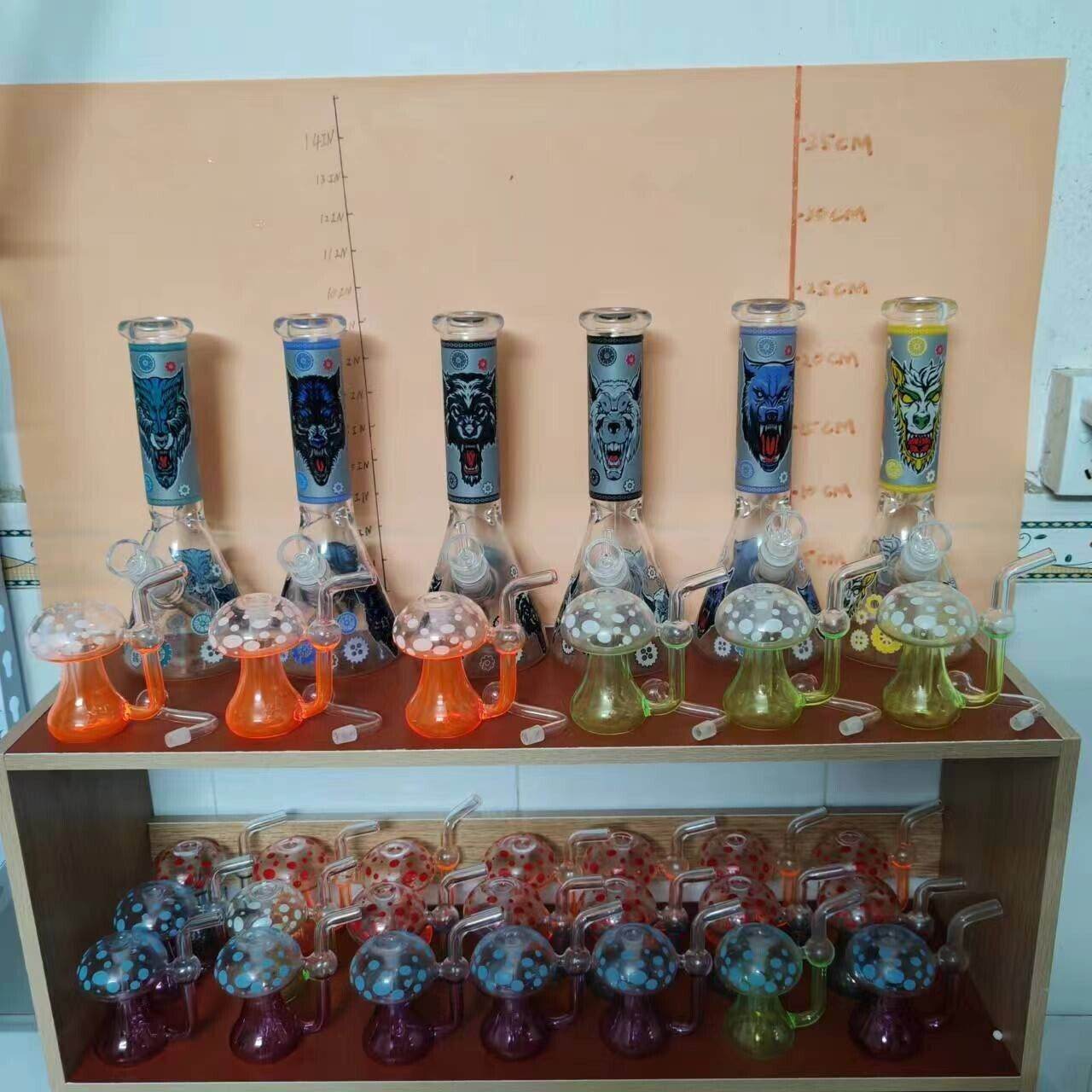 Smoking Water Pipe Glow In the Dark Bong + Glow Glass Hookah Mushroom Bubbler - Maryjanes Bong Shop