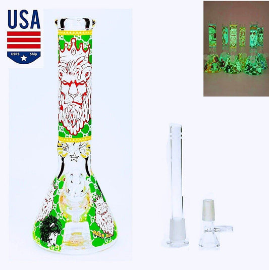 11 Inch Bongs Glass Bong Smoking Hookah Glass Water Pipes 14mm Bowl (Blue/Green) - Maryjanes Bong Shop