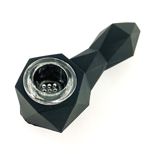 Black Prism unbreakable silicone tobacco pipe with glass bowl.