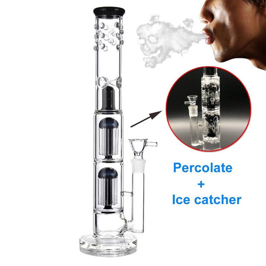 16.5" heavy glass bong with percolator and ice catcher.