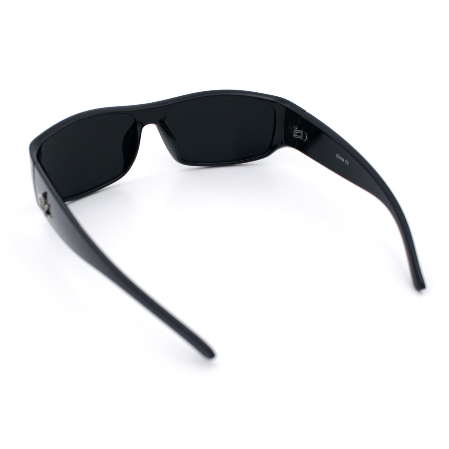 Mens Marijuana Pot Leaf Emblem Hoodlum Rectangle Limo All Black Sunglasses