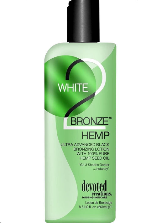 Devoted Creations White 2 Black Hemp Ultra Tanning Lotion 8.5oz bottle.