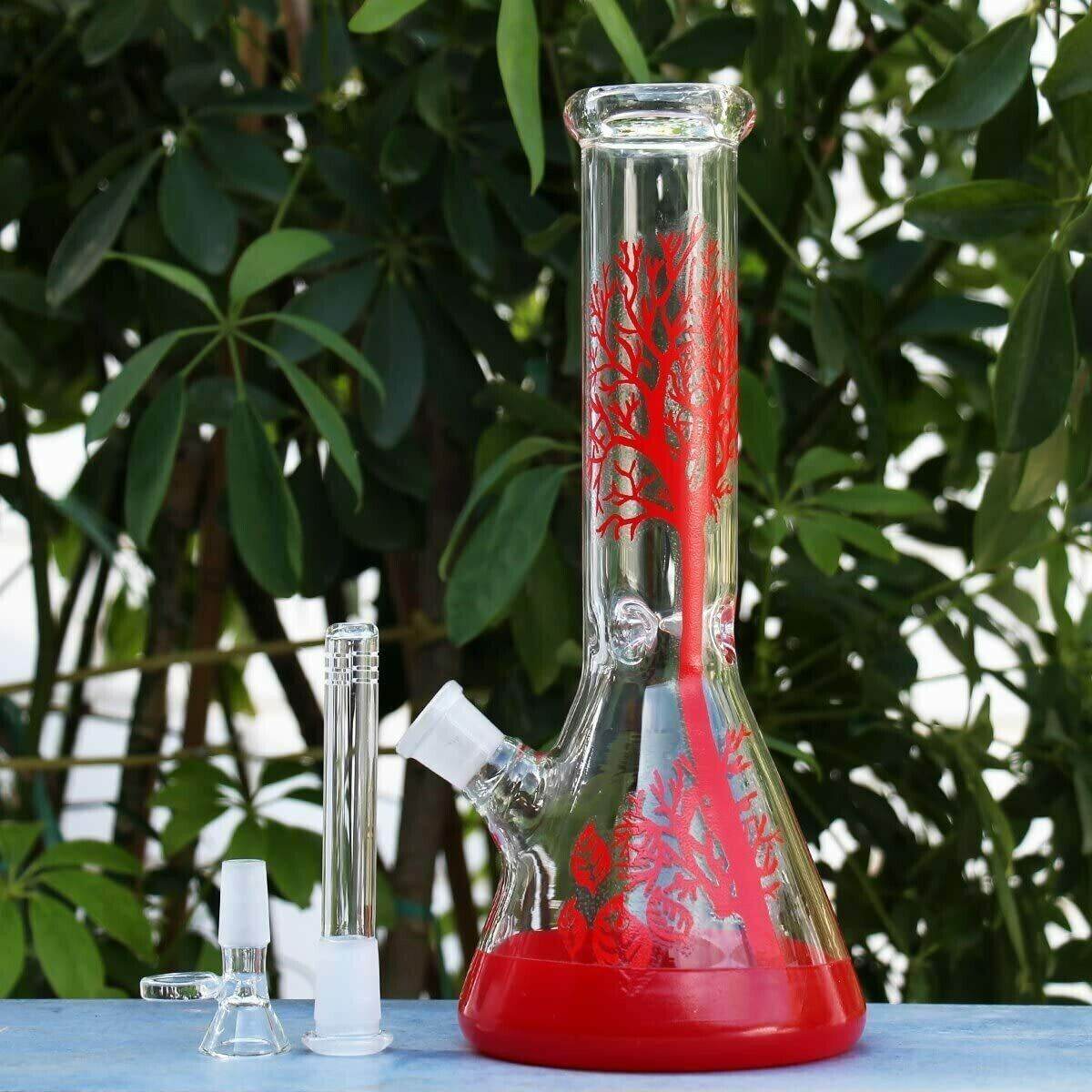 11 Inch Bongs Red Tree Glass Bong Smoking Hookah Glass Water Pipes 14mm Bowl - Maryjanes Bong Shop