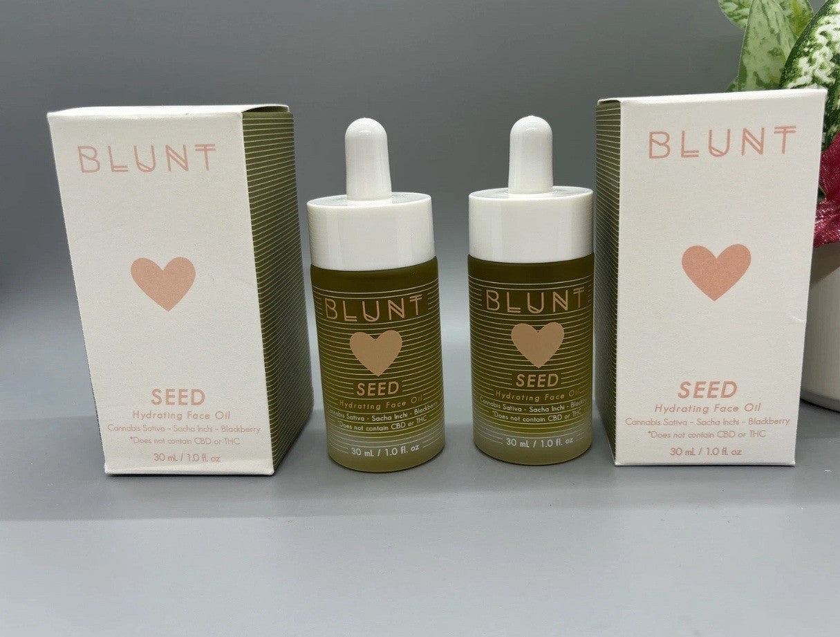Blunt Skincare Seed Hydrating Face Oil 2x 30mL bottles with packaging.