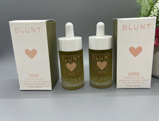 Blunt Skincare Seed Hydrating Face Oil 2x 30mL bottles with packaging.