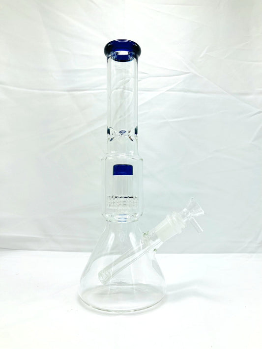 12" thick heavy glass beaker bong with a cool design.