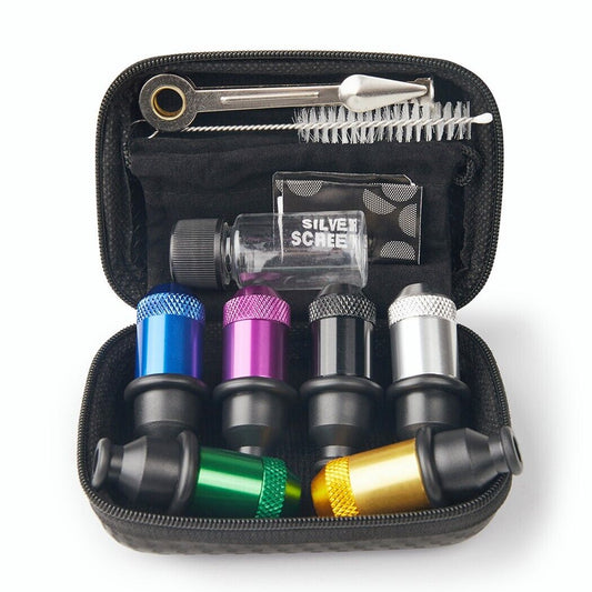 6 Pc Sneak a Toke One Hitter Metal Tobacco Pipes with accessories and storage box.