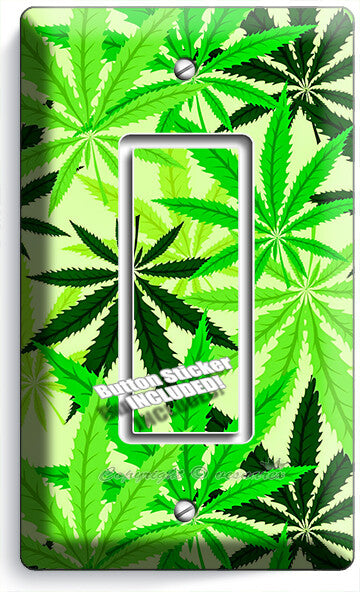 🍀GREEN CANNABIS MARIJUANA LEAFS LIGHT SWITCH OUTLETS WALL PLATES MAN CAVE DECOR