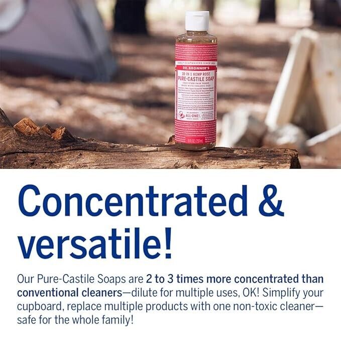 Dr. Bronner's Certified Fair Trade 18-In-1 Hemp Rose Pure-Castile Soap 8 oz