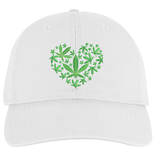 Trenz Shirt Company 420 Weed Filled Heart Embroidered Cap with Otto Buckle, White