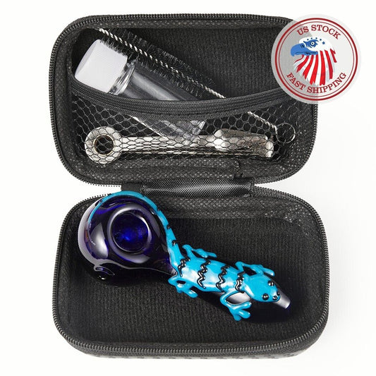 4" Gecko Style Tobacco Smoking Glass Pipe with Box and Little Jar