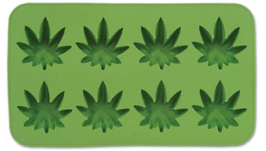 Weed ice mold silicone tray with marijuana leaf design.