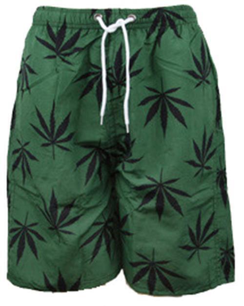 Mens Swim Trunks, Beach Swim Shorts Beach Board Shorts Pockets, Weed Leaf Print