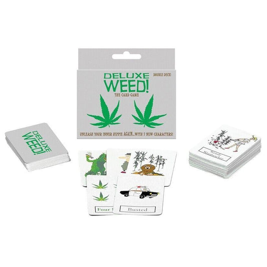 Deluxe Weed Card Game with two decks and 108 high-quality playing cards for adult party fun.