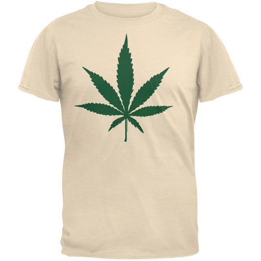 Pot Leaf Khaki T-Shirt with large pot leaf design on natural-colored cotton.