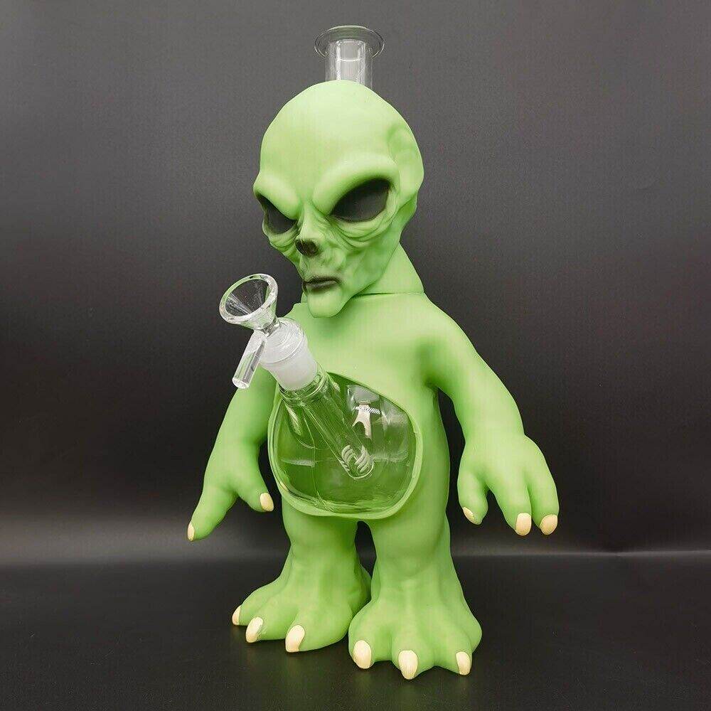 32.4cm Green Ailen Water Pipe Silicone Smoking Hookah Hand Pipes W/ Glass Bowl - Maryjanes Bong Shop