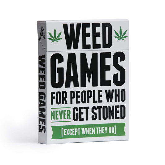 Weed Games card box with bold text and cannabis leaf design