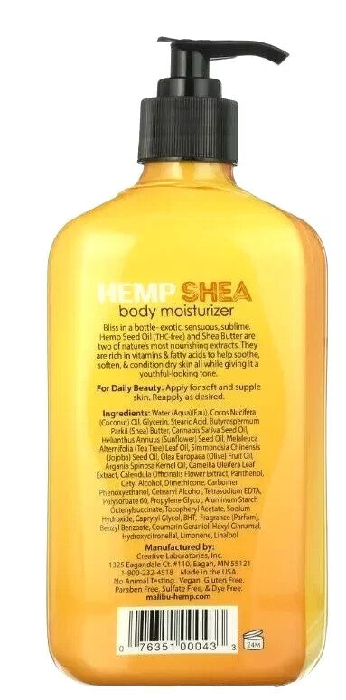2-PACK, Malibu Tan Hemp SHEA BUTTER Skin Firming Body Moisturizer Lotion, 18 Oz.