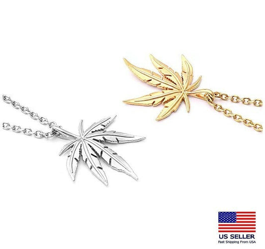 Men's stainless steel cannabis pot leaf pendant necklace with 24" chain.