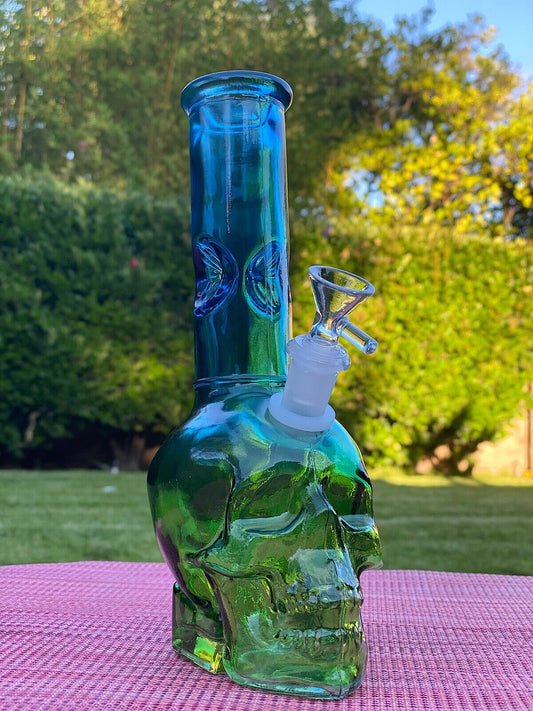 9" Halloween Skull Water Pipe Bong with Glass Bubbler and Ice Catcher