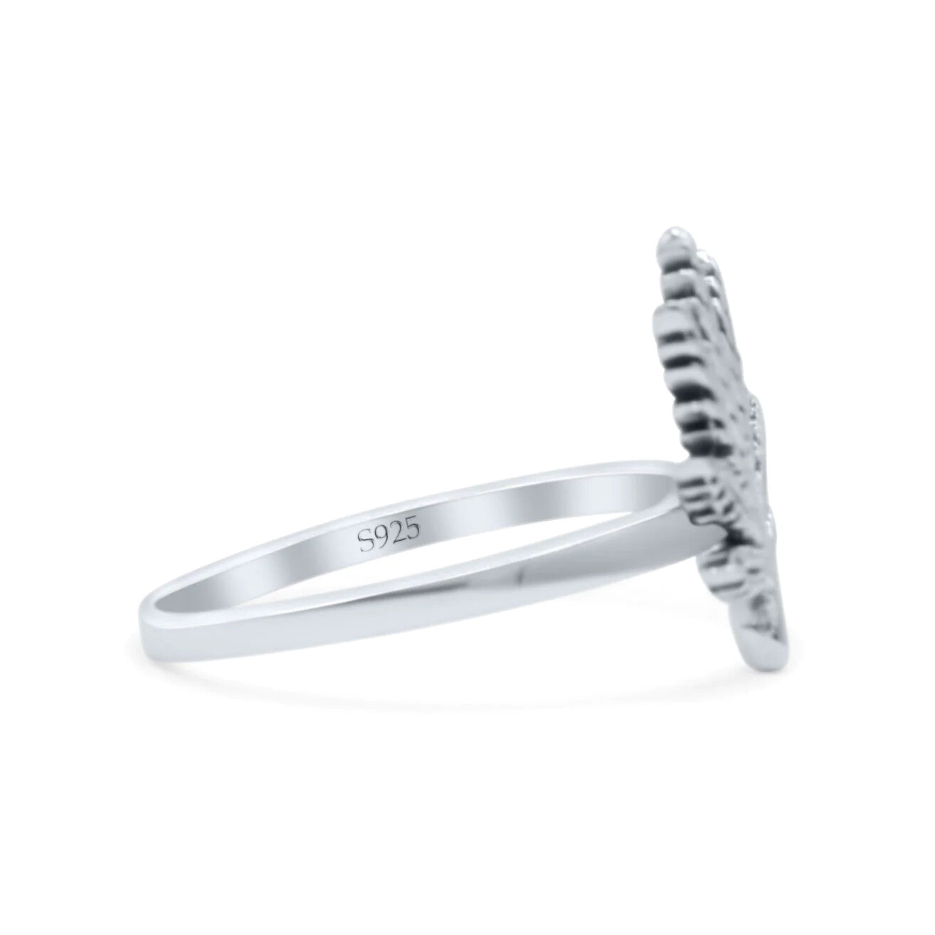 14.3mm sterling silver marijuana leaf engraved oxidized thumb ring.